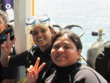 Manisha Nandrajog (front) and Neha Srivastava (back) enjoying their PADI Discover Scuba Diving in Phuket, Thailand